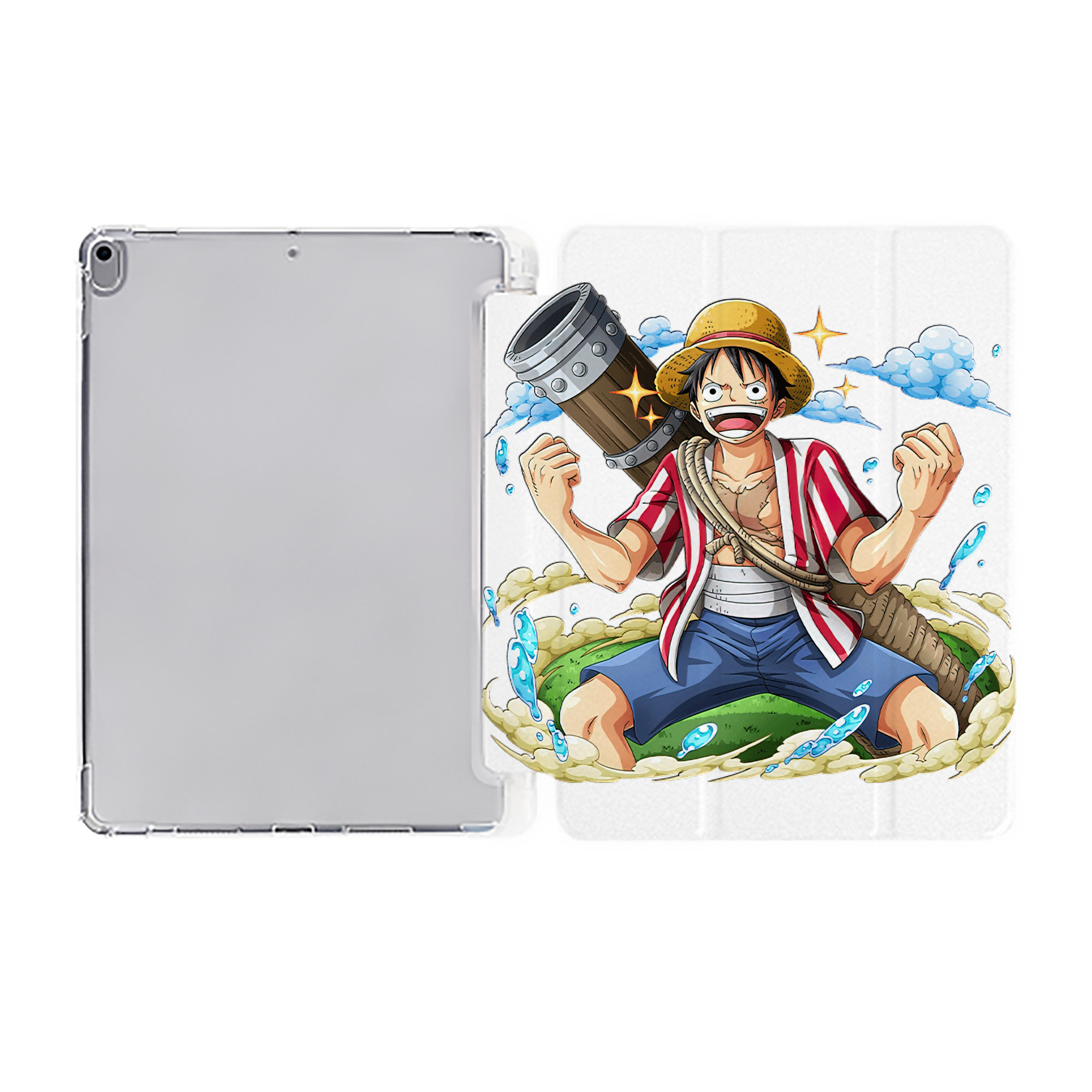 （画像用） ワンピース モンキー・D・ルフィ ONE PIECE Monkey D. Luffy IPad ケース ペン収納付き 三つ折りスタンド PUレザー×シリコン 対応機種9.5/10.5/10.9インチ